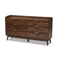 Baxton Studio Lena Mid-Century Walnut Brown Finished 6-Drawer Wood Dresser 157-9534